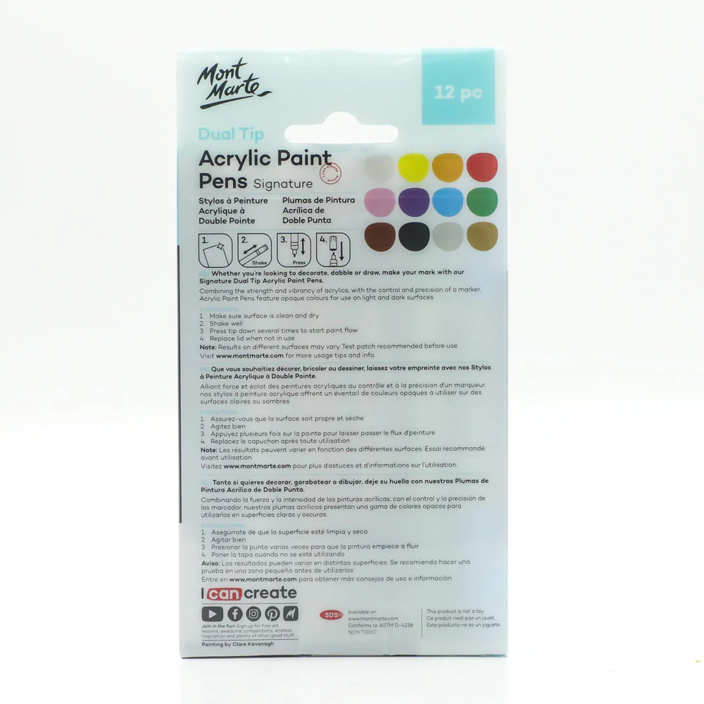 Mont Marte Acrylic Paint Pens Dual Tip Fine-Broad 12pc