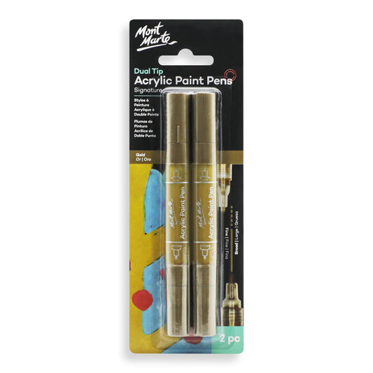 Mont Marte Acrylic Paint Pens Dual Tip Gold 2pc