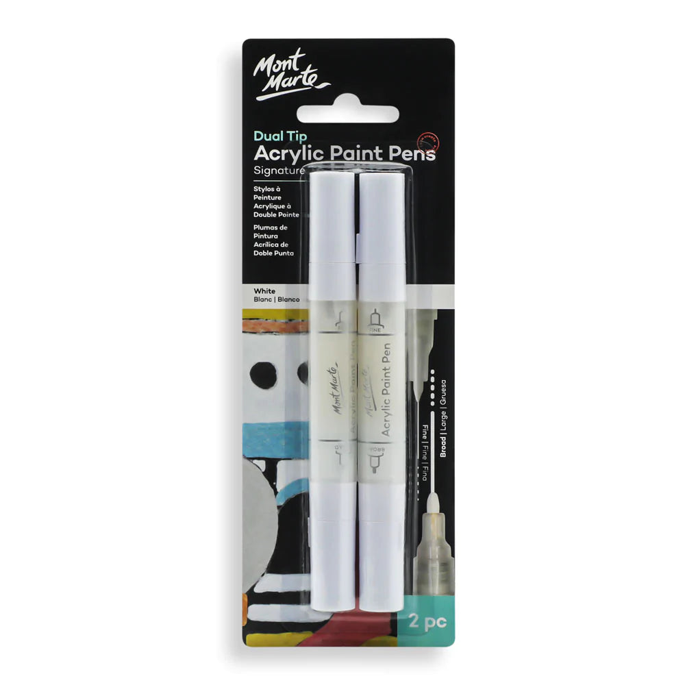 Mont Marte Acrylic Paint Pens Dual Tip White 2pc