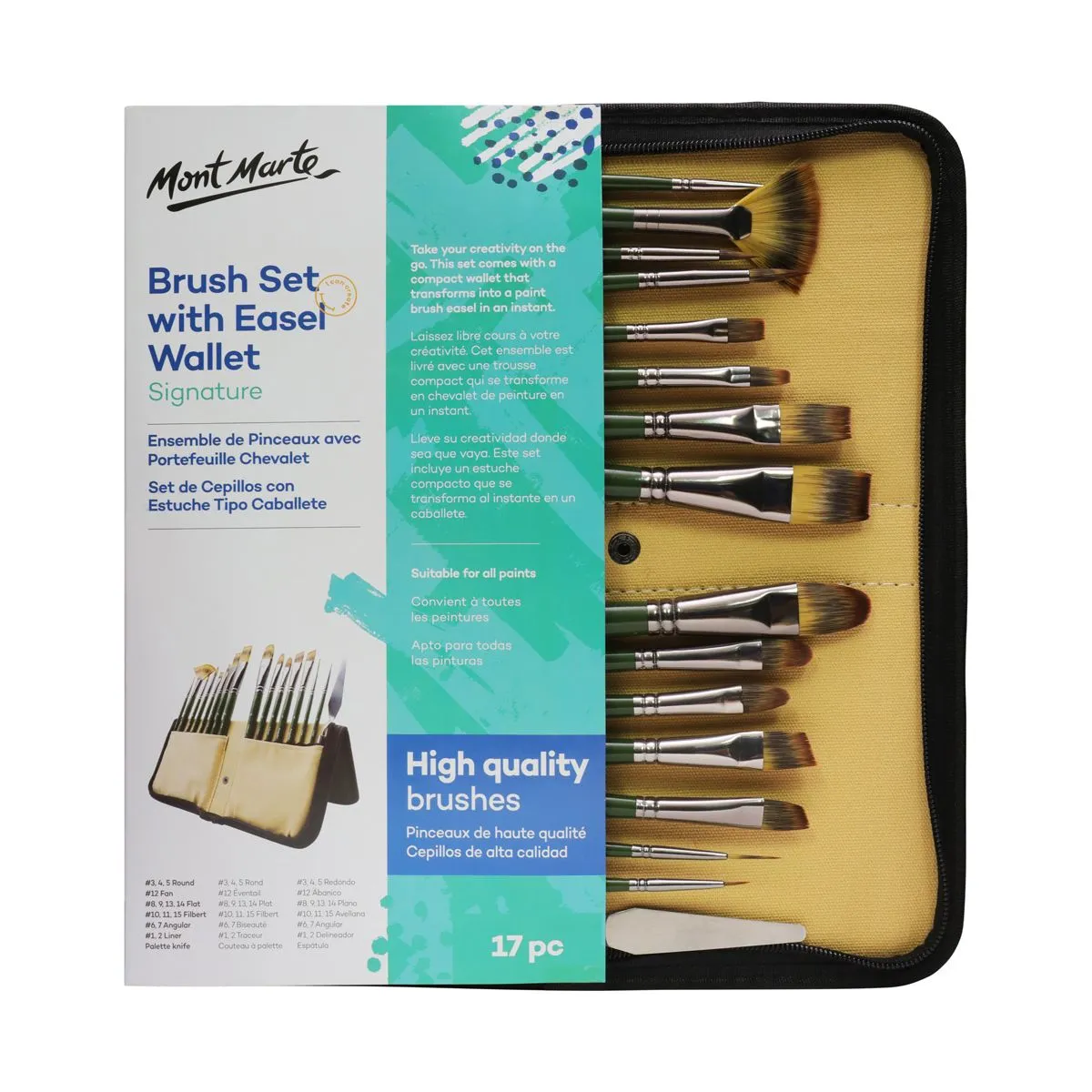 Mont Marte Artist Brush Set with Easel Wallet 17pc