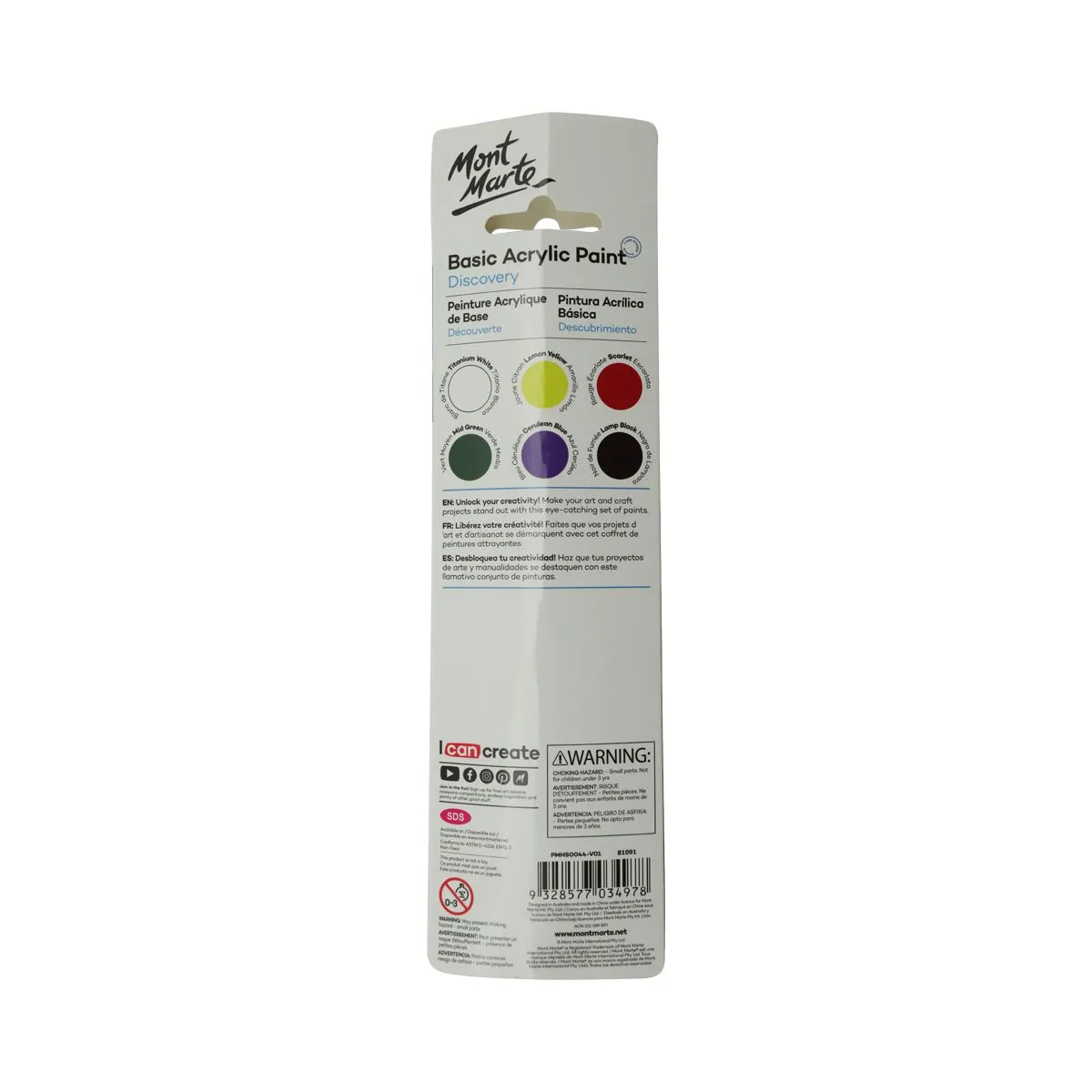 Mont Marte Basic Paints 6pc x 3.6ml