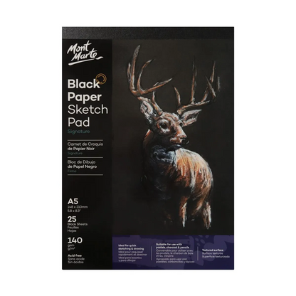 Mont Marte Black Paper Sketch Pad 25 sheet 140gsm A5