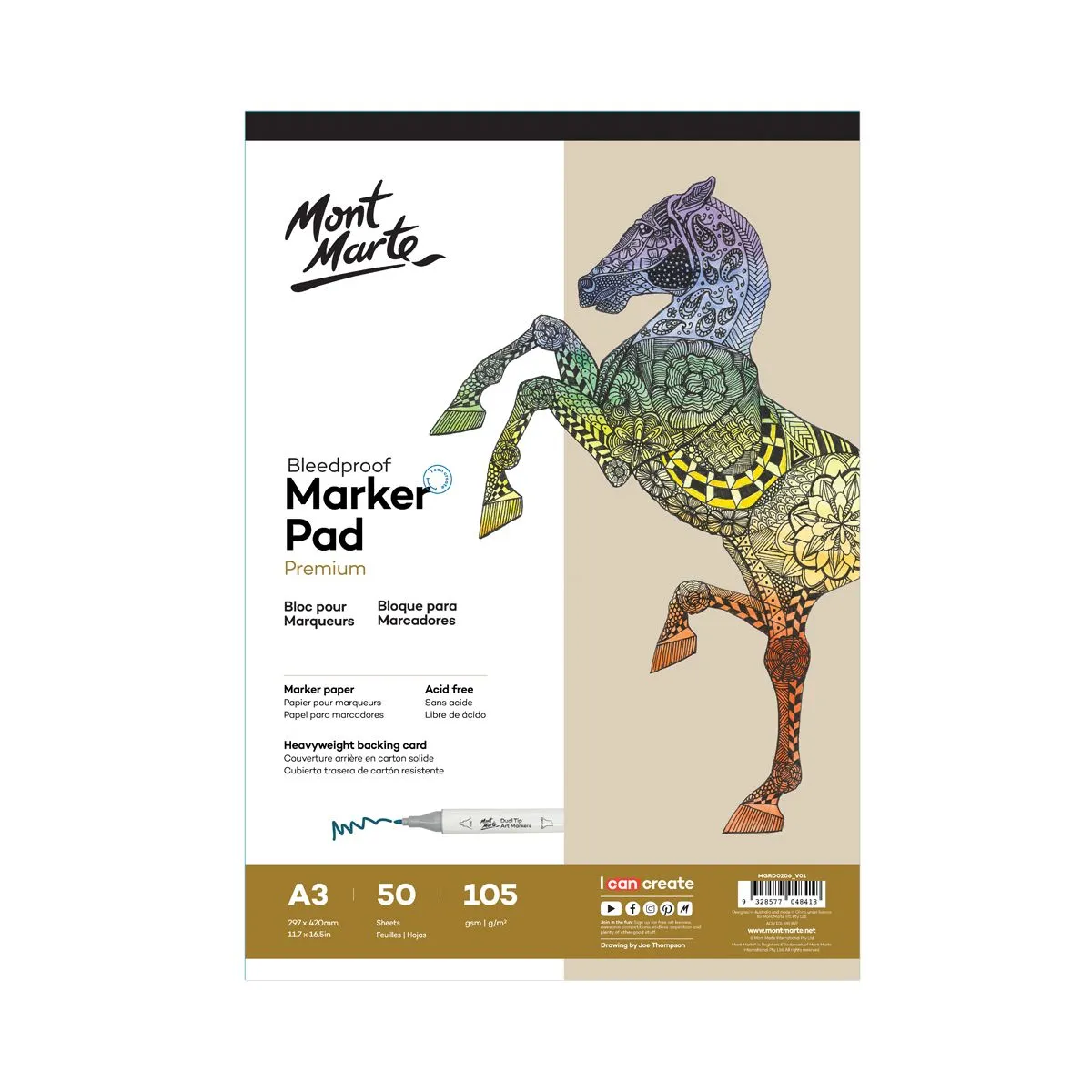 Mont Marte Bleedproof Marker Pad 105gsm 50 sheets A3