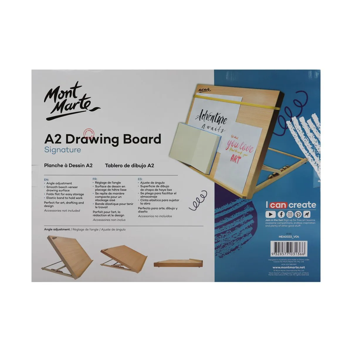 Mont Marte Drawing Board A2 with elastic band