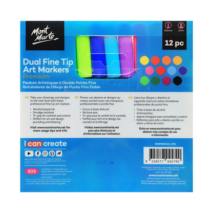 Mont Marte Dual Fine Tip Alcohol Art Markers 12pc