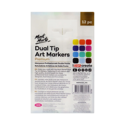 Mont Marte Dual Tip Alcohol Art Markers 12pce