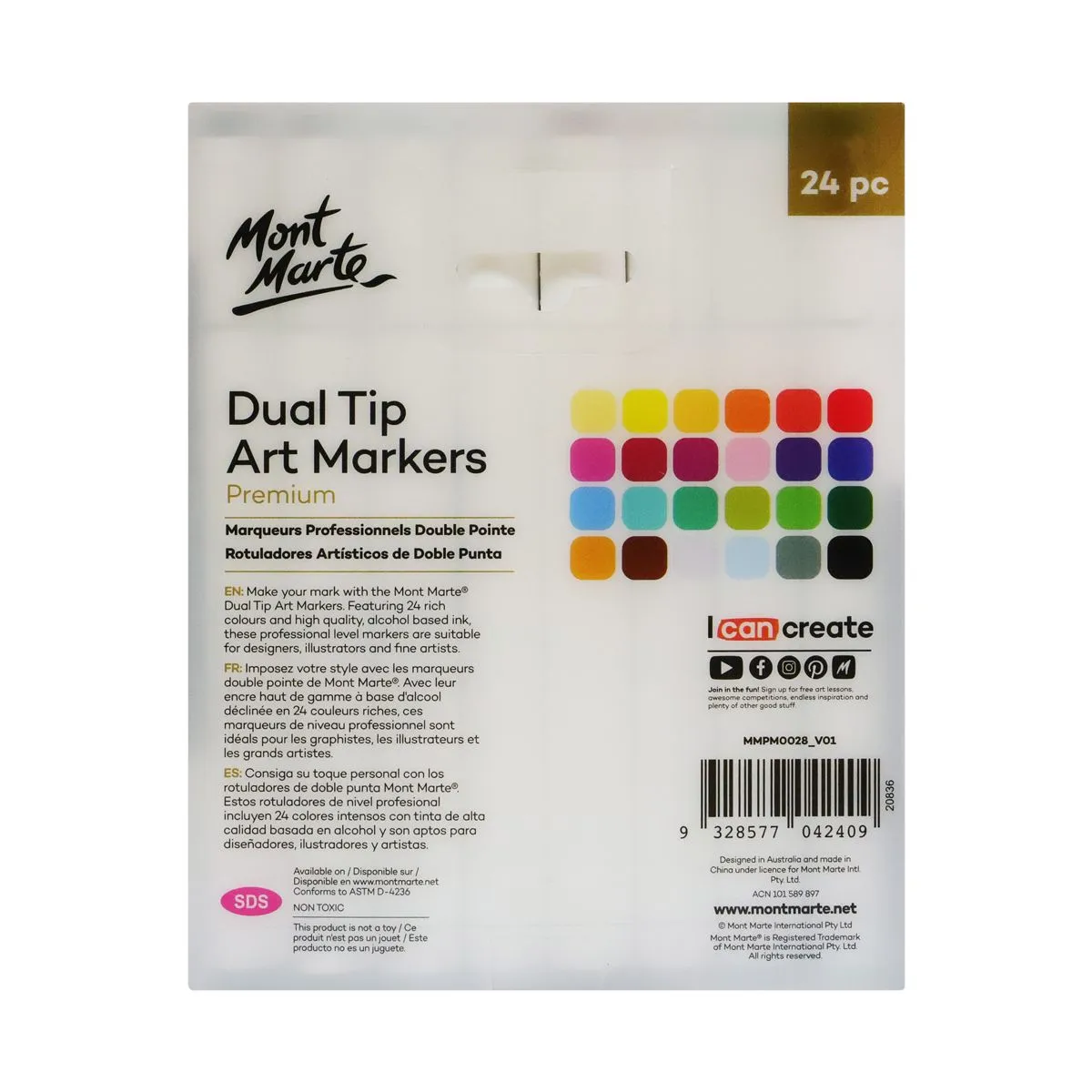 Mont Marte Dual Tip Alcohol Markers 24pce