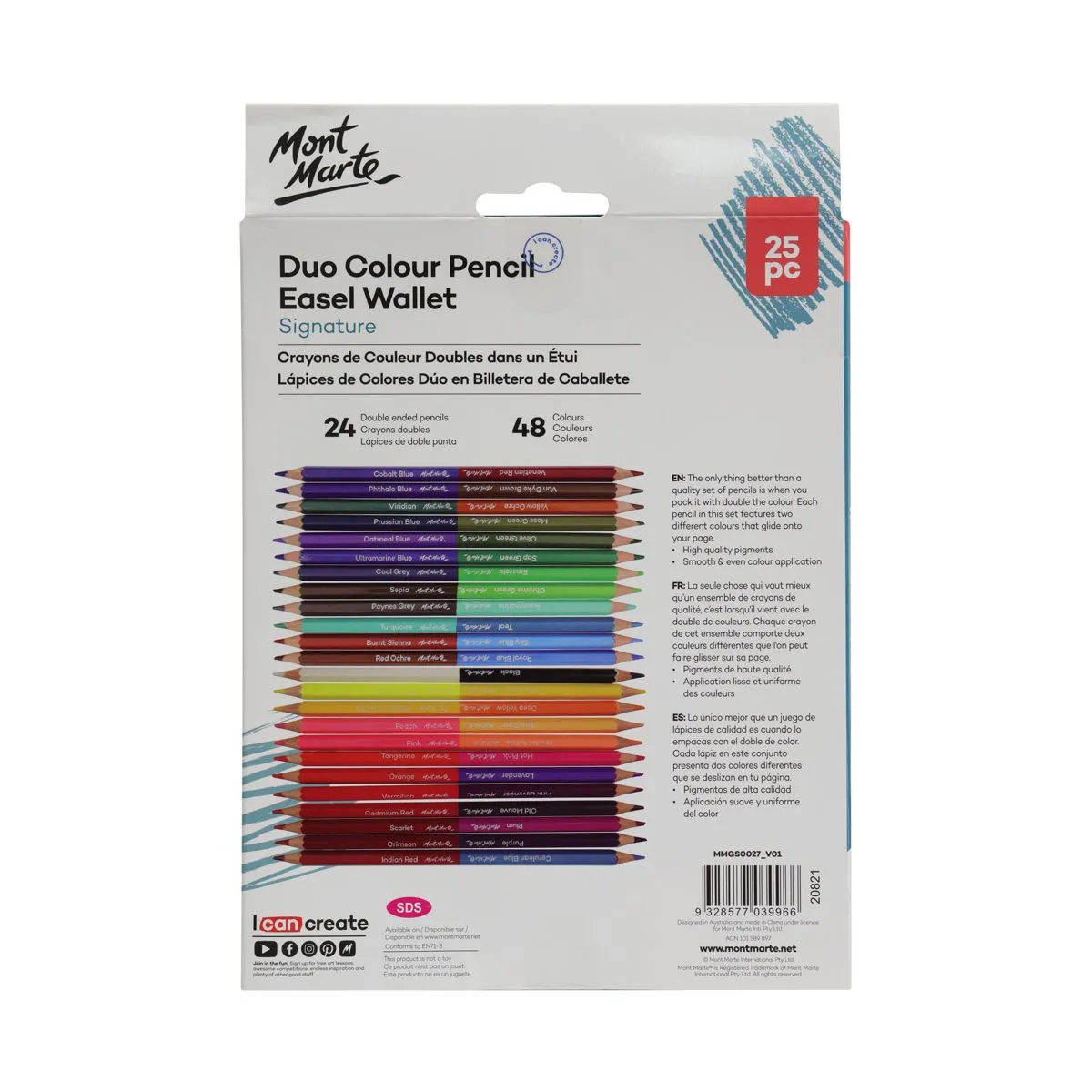 Mont Marte Duo Colour Pencil Easel Wallet 25pce