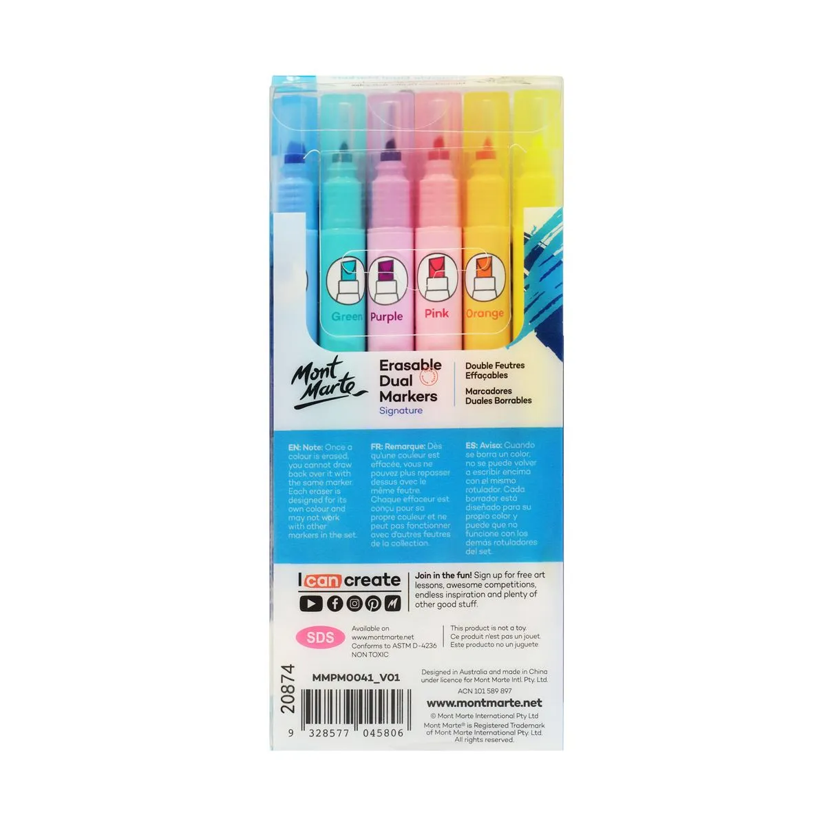 Mont Marte Erasable Dual End Markers 6pc