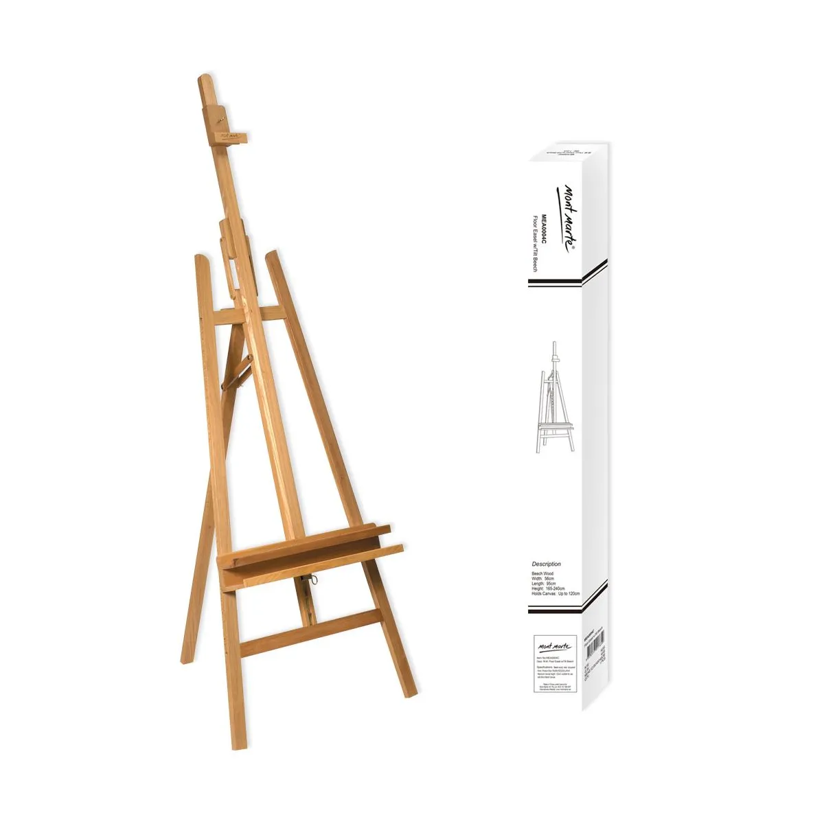 Mont Marte Floor Easel with Tilt Beech Wood