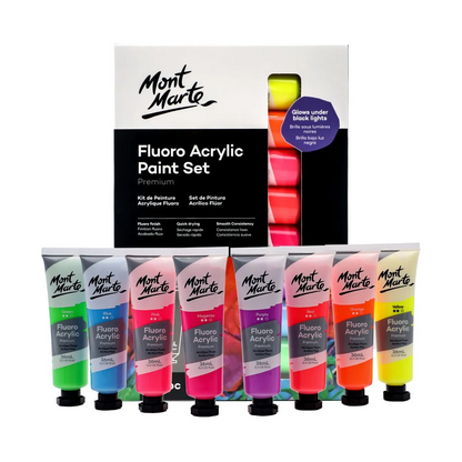 Mont Marte Fluoro Acrylic Paint Set 8pc x 36ml