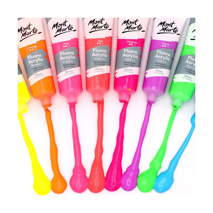 Mont Marte Fluoro Acrylic Paint Set 8pc x 36ml