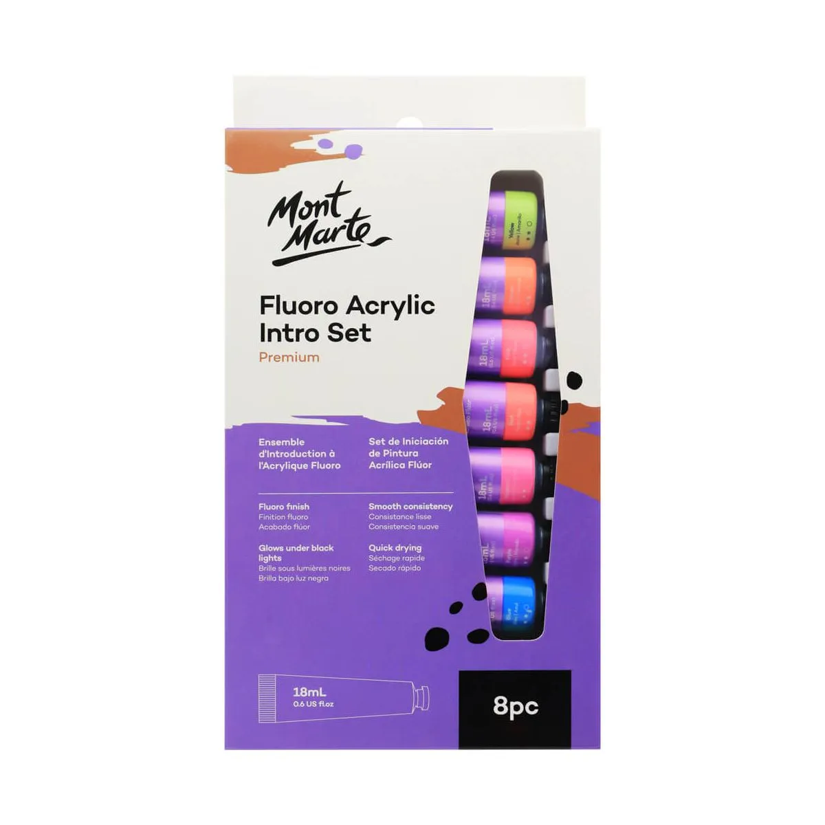 Mont Marte Fluro Acrylic Intro Set 8pce x 18ml