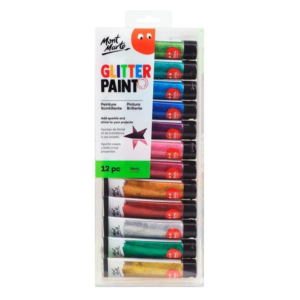 Mont Marte Glitter Paint 12pc x 36ml