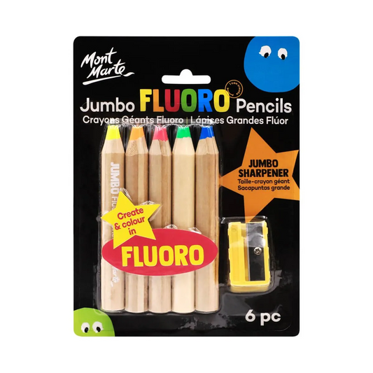 Mont Marte Jumbo Neon Pencils with Sharpener 6pce