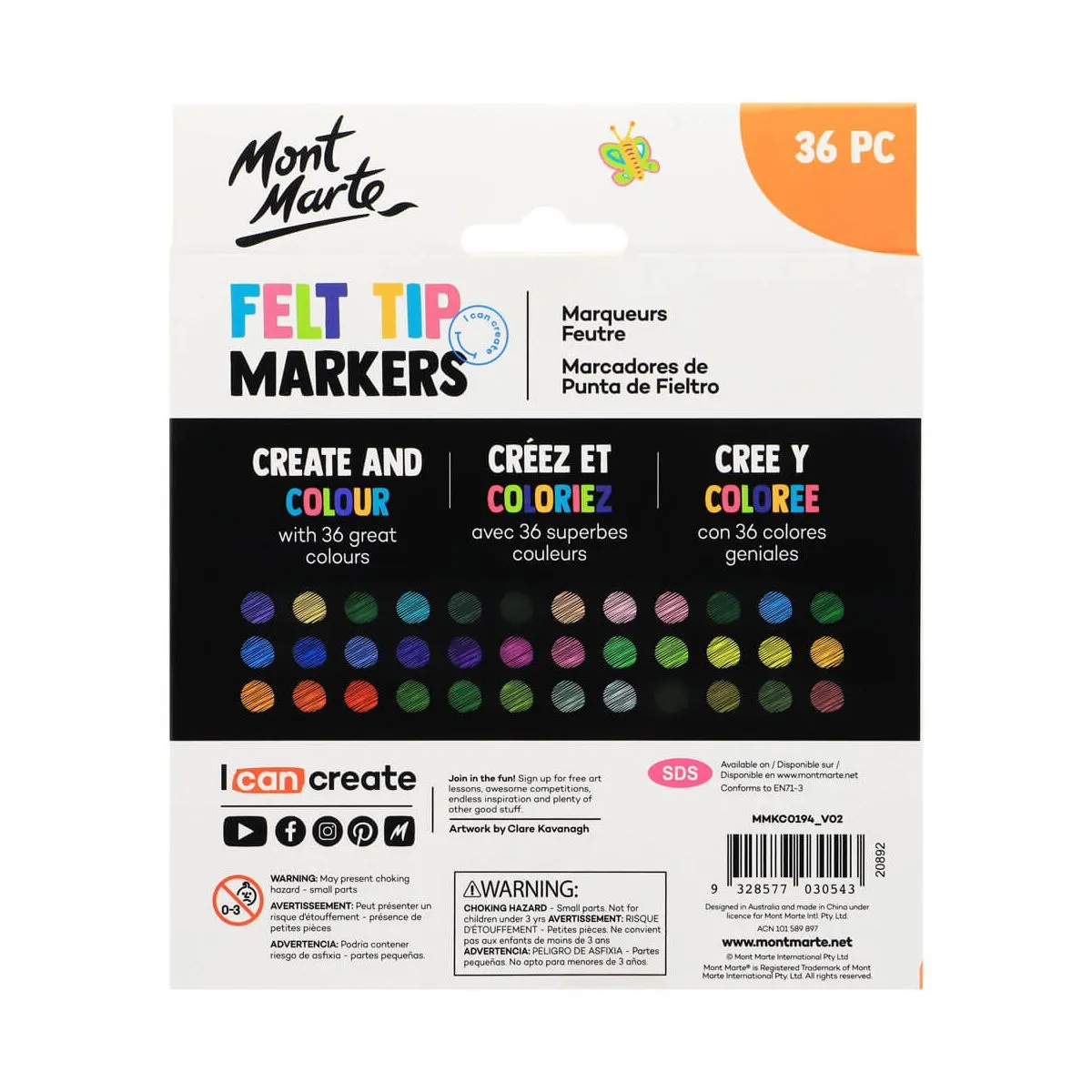 Mont Marte Kids Felt Tip Markers 36pce - Basics