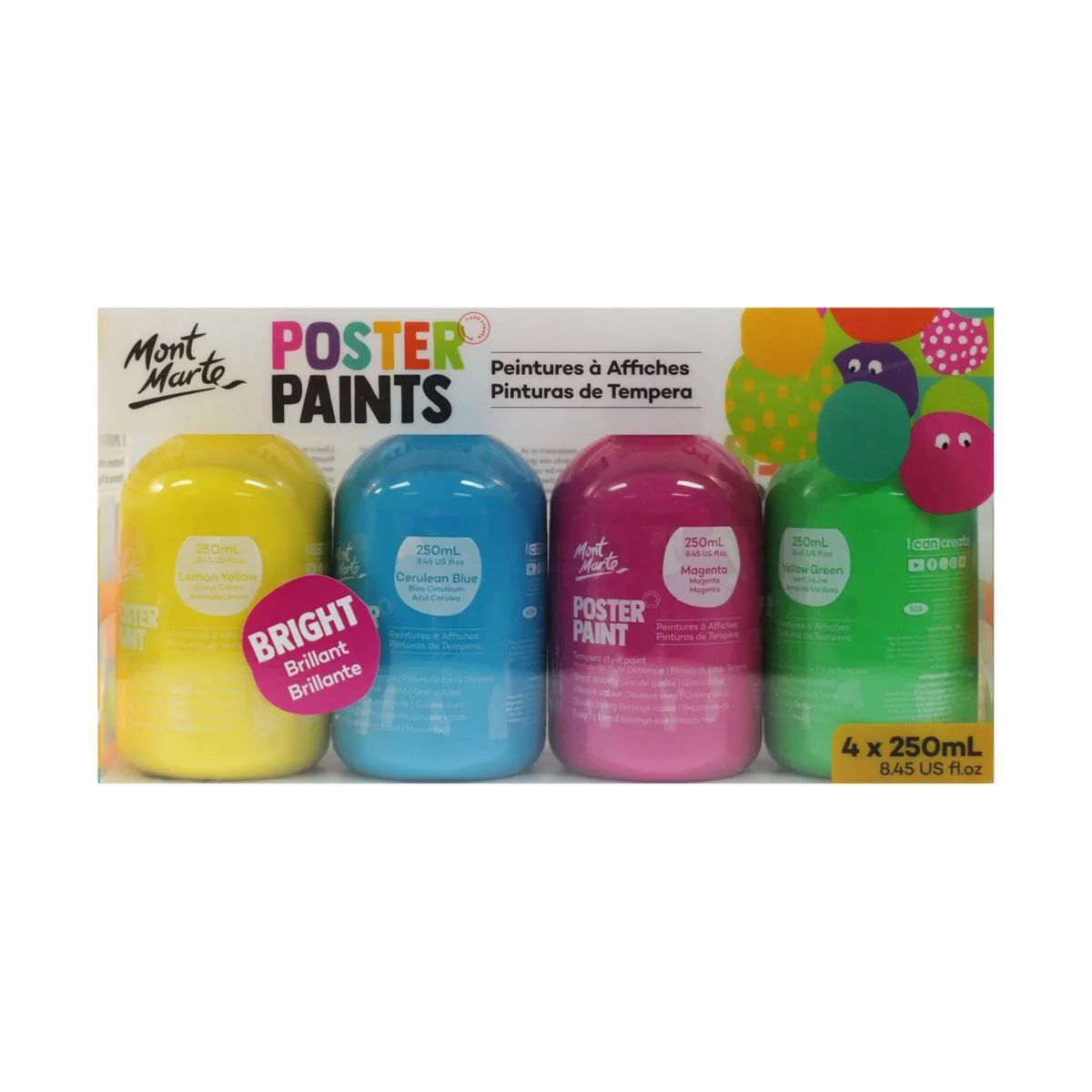 Mont Marte Kids Poster Paint 250ml 4pce - Bright