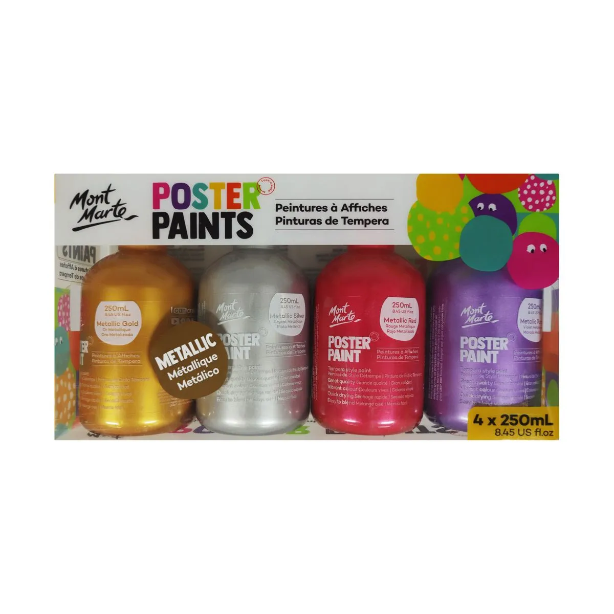 Mont Marte Kids Poster Paint 250ml 4pce - Metallic