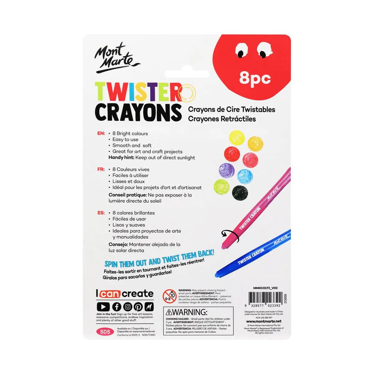 Mont Marte Kids Twister Crayons 8pce