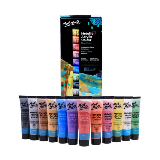 Mont Marte Metallic Acrylic Colour Paint Set 12pc x 36ml