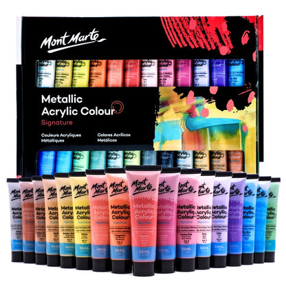 Mont Marte Metallic Acrylic Colour Paint Set 24pc x 36ml