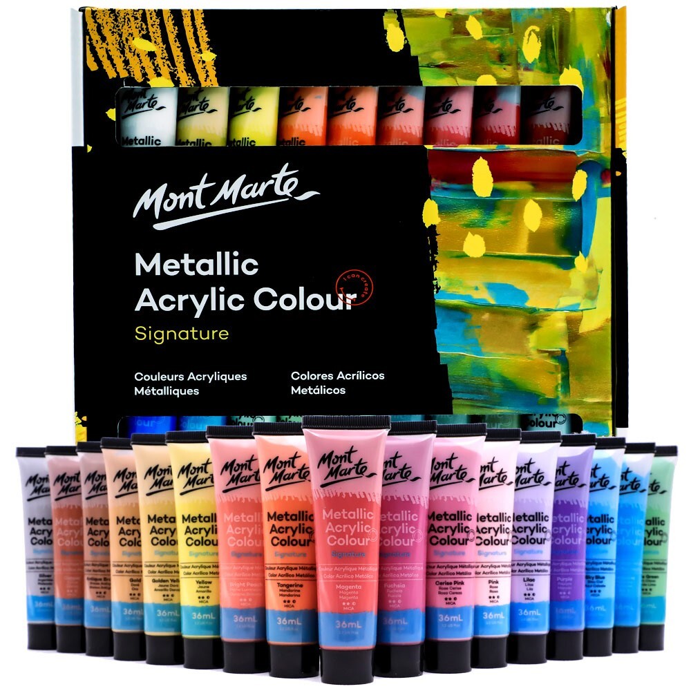 Mont Marte Metallic Acrylic Colour Paint Set 36pc x 36ml