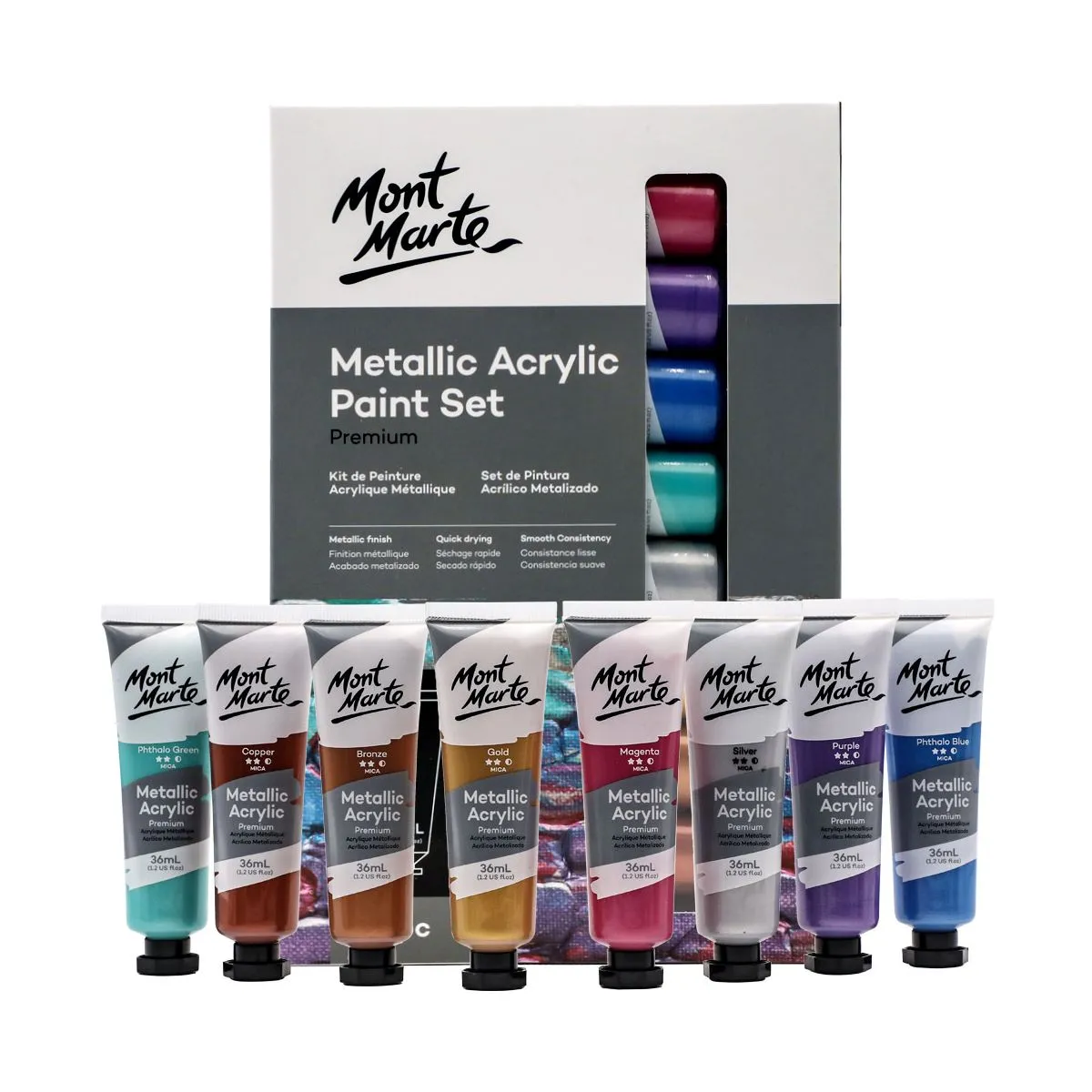 Mont Marte Metallic Acrylic Paint Set 8pc x 36ml