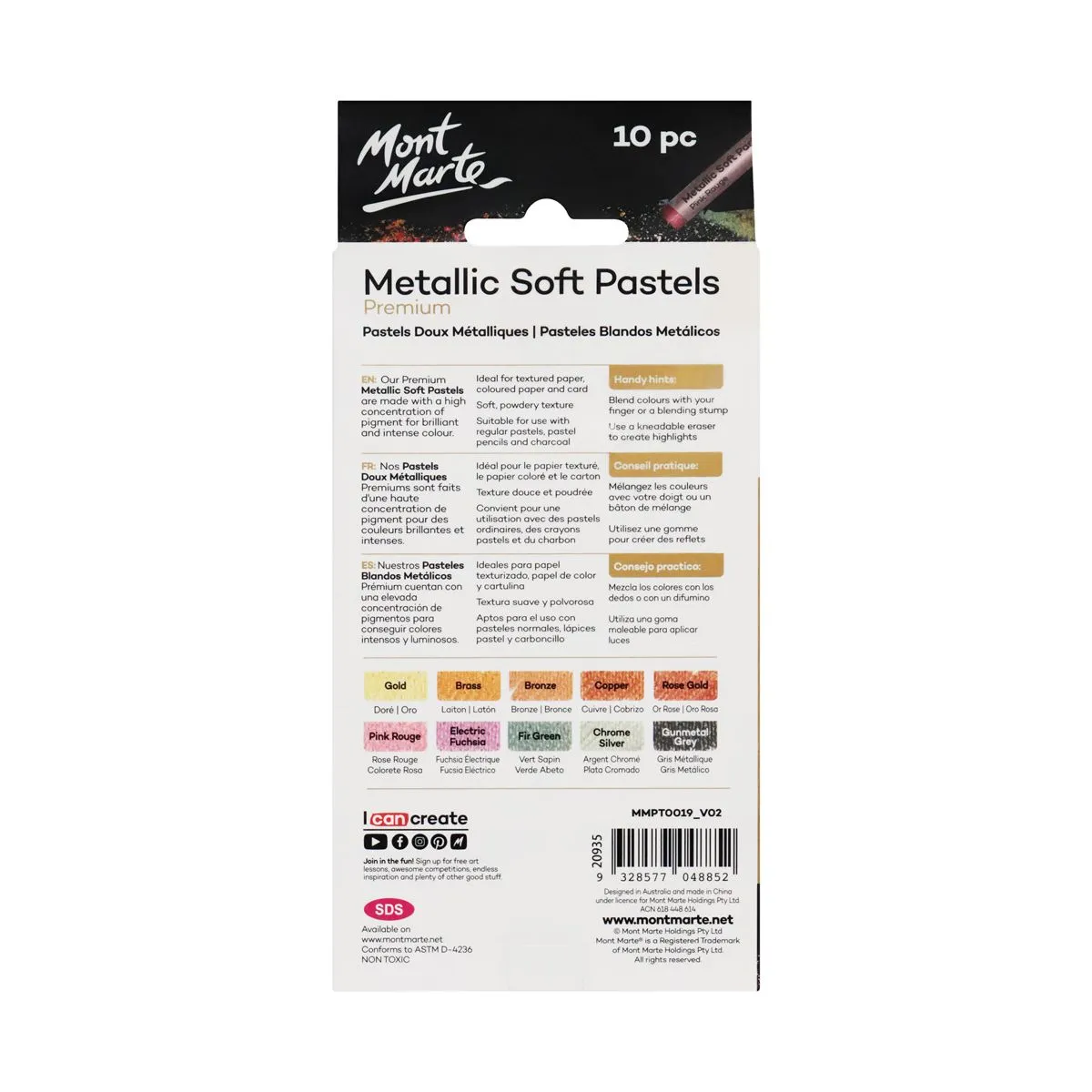 Mont Marte Metallic Soft Pastels 10pc