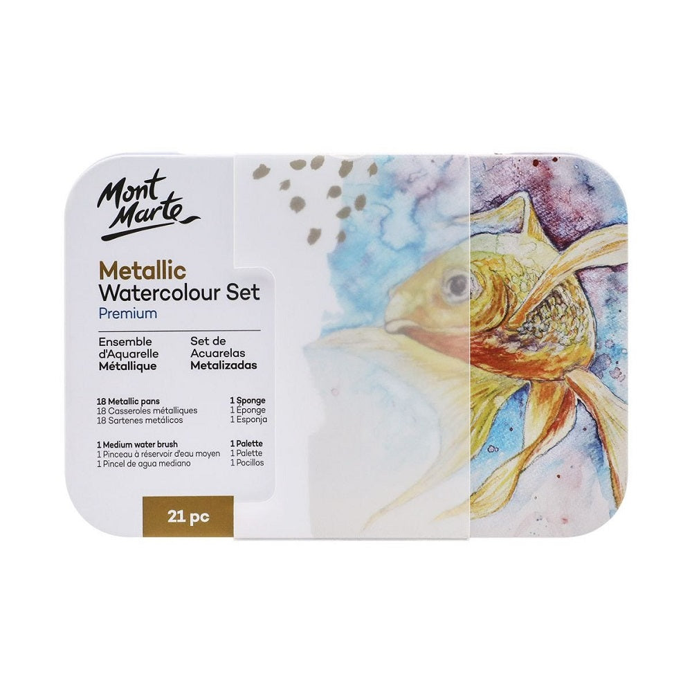 Mont Marte Metallic Watercolour Set in Tin 21pc