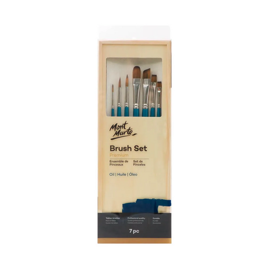 Mont Marte Oil Brush Set Taklon in wood Brush Box 7pce