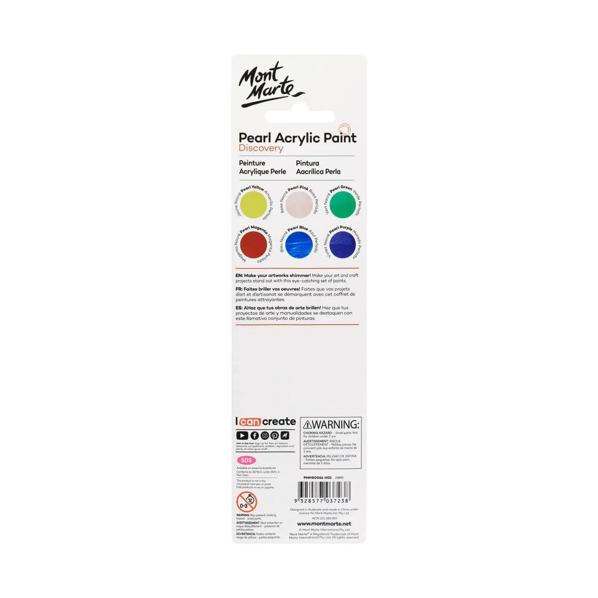 Mont Marte Pearl Paints 6pc x 3.6ml