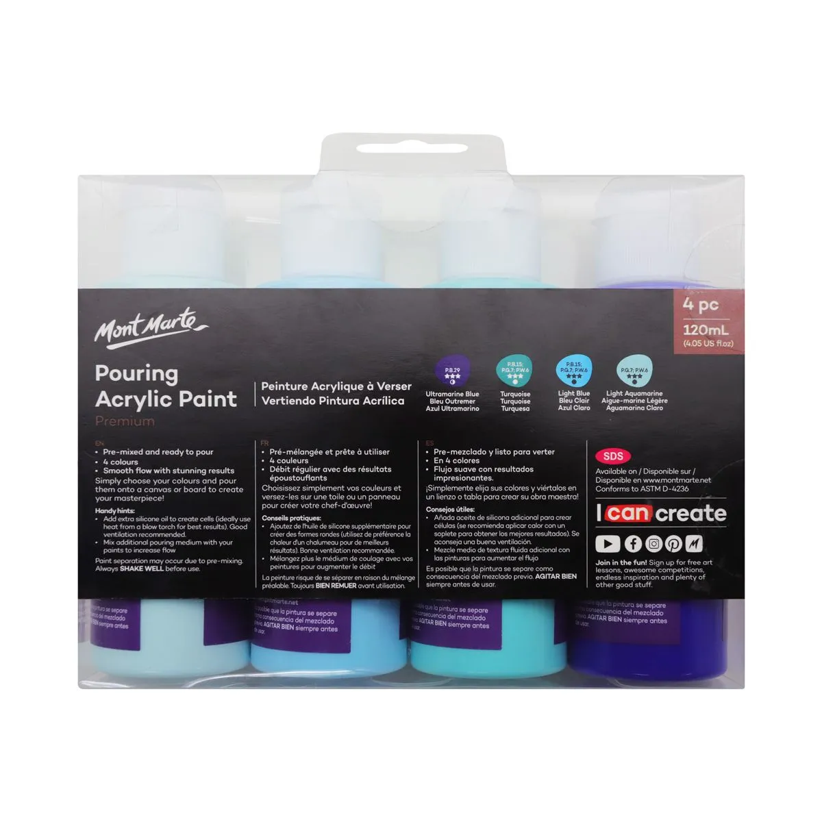 Mont Marte Pouring Acrylic 120ml 4pce - Marina - #product_vendor