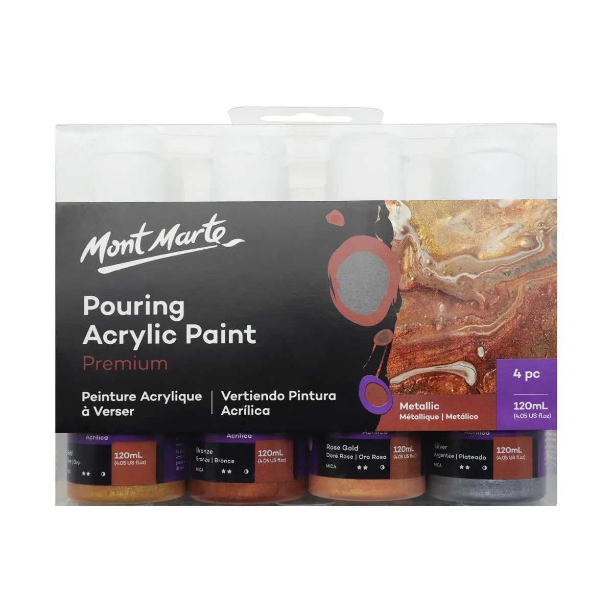 Mont Marte Pouring Acrylic 120ml 4pce - Metallic - #product_vendor