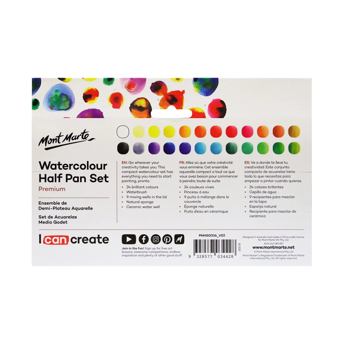 Mont Marte Premium Watercolour Half Pan Set 28pce