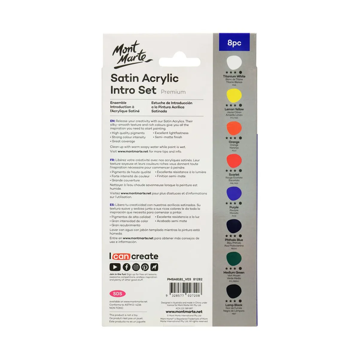 Mont Marte Satin Acrylic Intro Set 8pce x 18ml