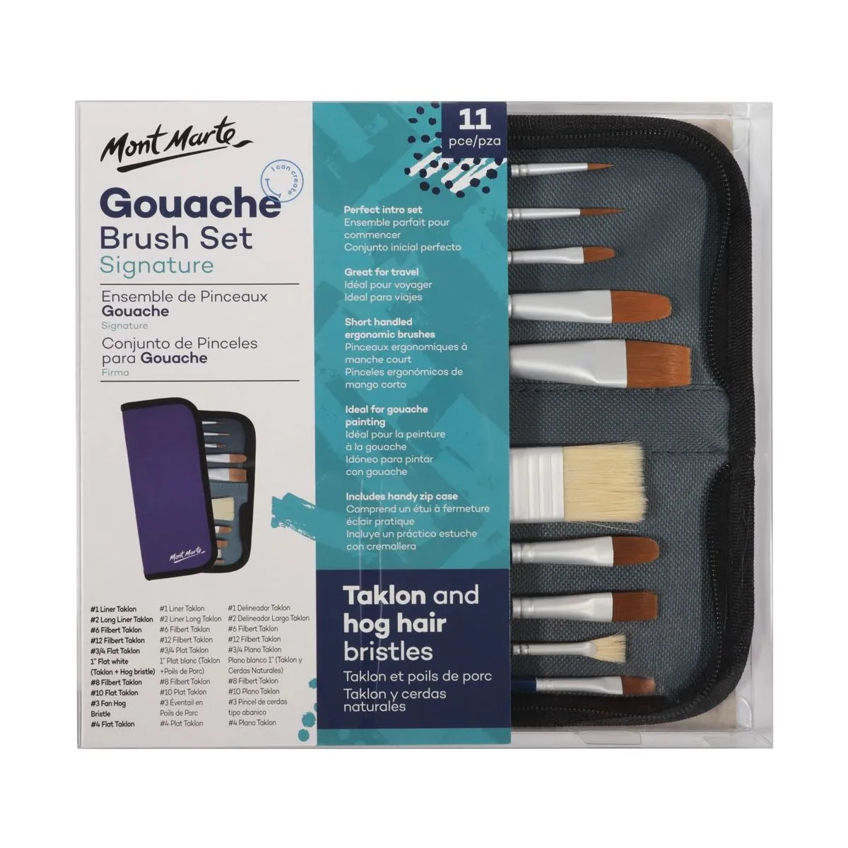 Mont Marte Signature Brush Set in Wallet 11pc - Gouache