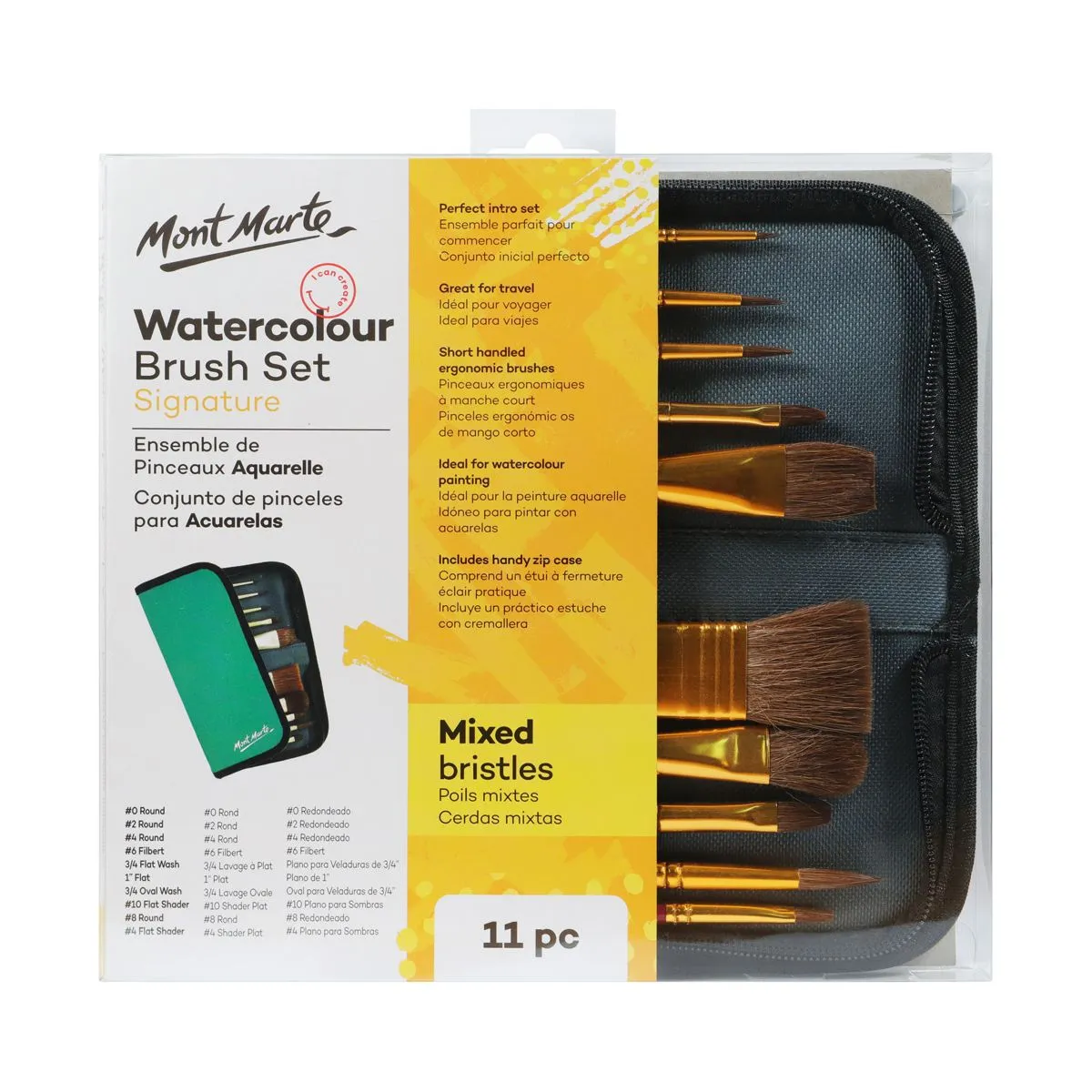 Mont Marte Signature Brush Set in Wallet 11pc - Watercolour