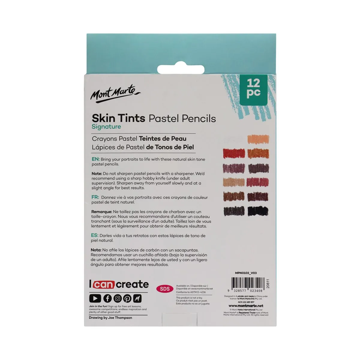 Mont Marte Skin Tints Pastel Pencils 12pce