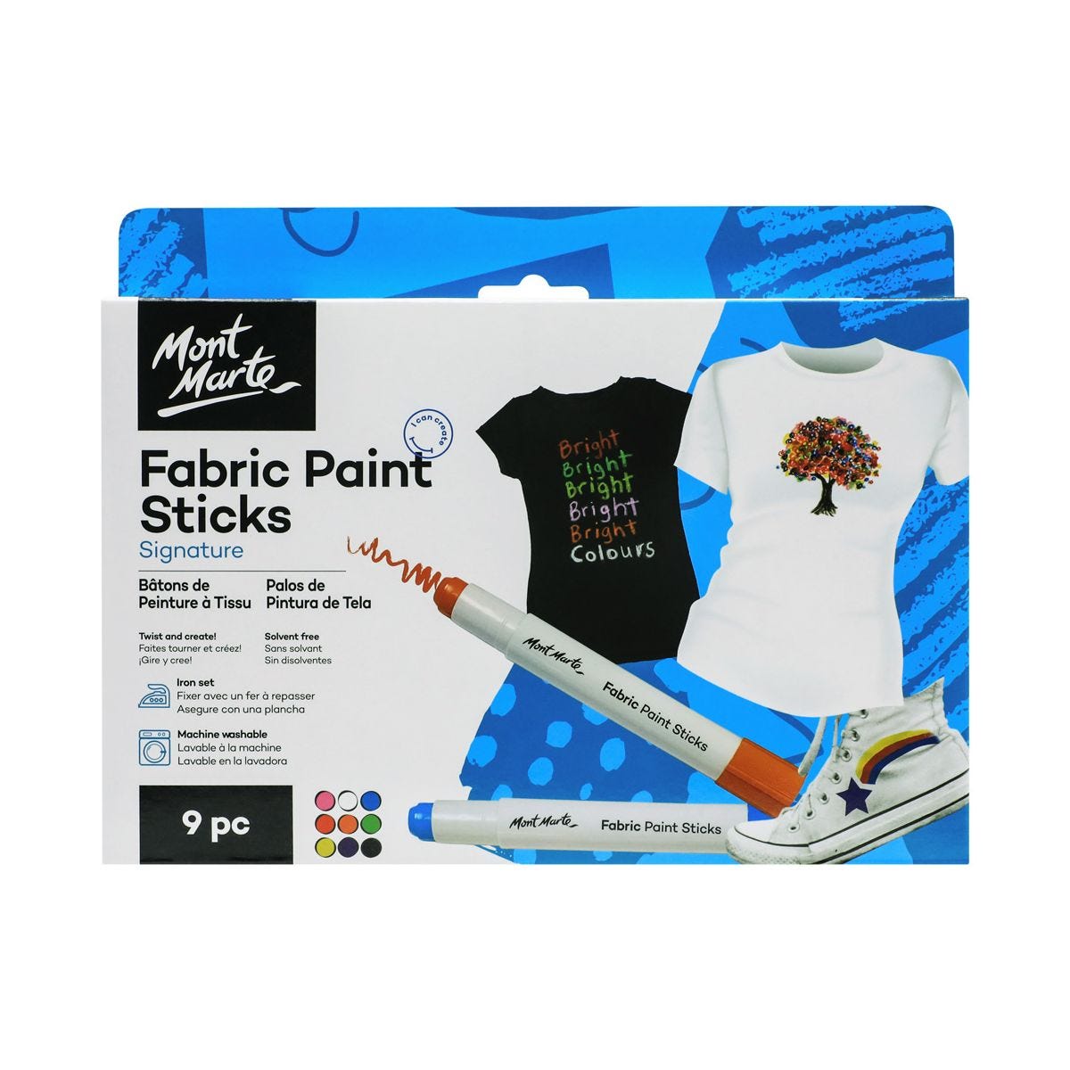 Mont Marte Solid Fabric Paint Sticks 9pce