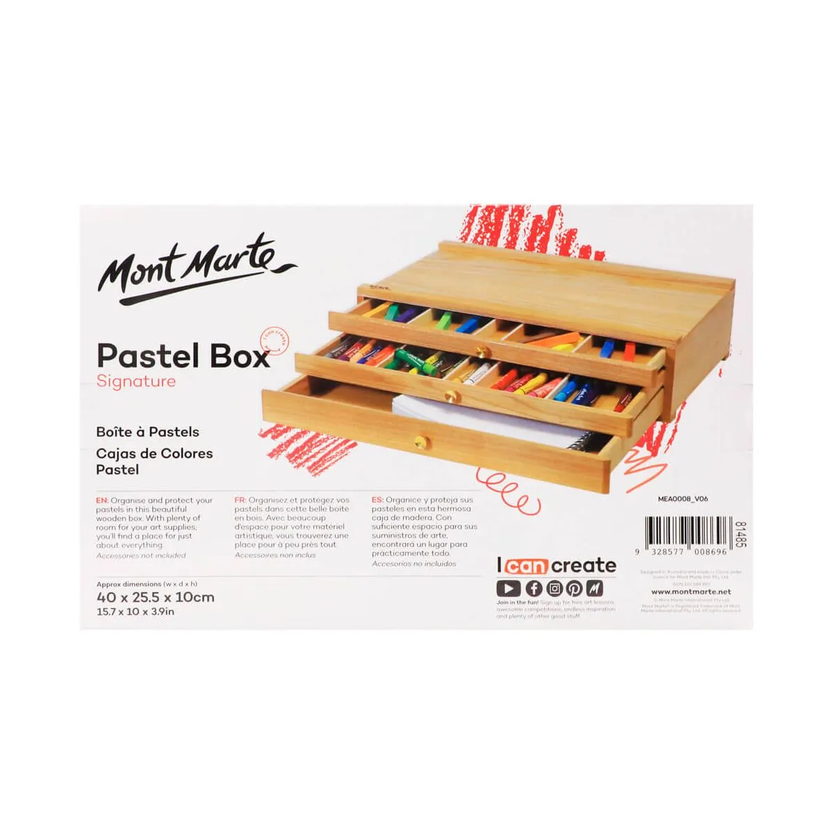 Mont Marte Three Drawer Wood Pastel Box