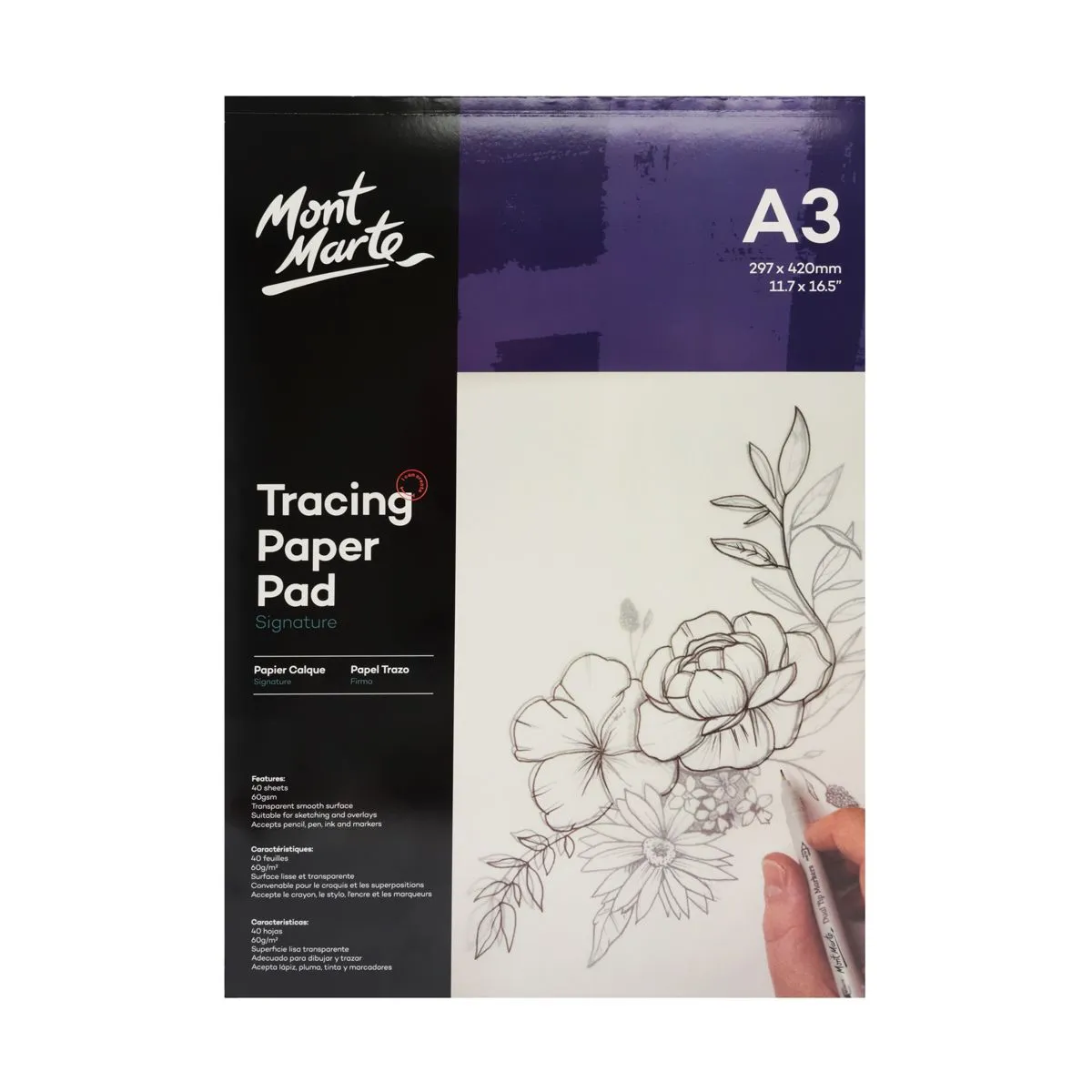 Mont Marte Tracing Paper Pad 60gsm 40 sheet A3