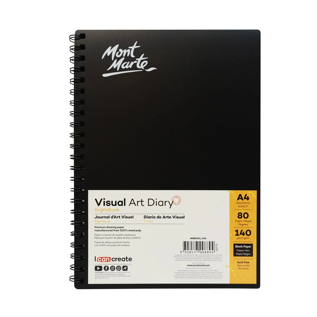 Mont Marte Visual Art Diary Black 140gsm A4