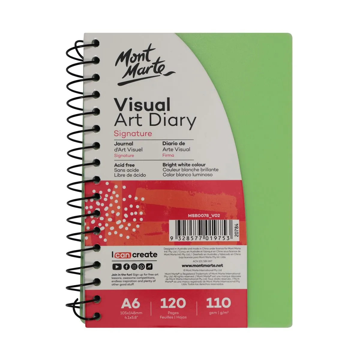 Mont Marte Visual Art Diary Polyprop Coloured Cover A6