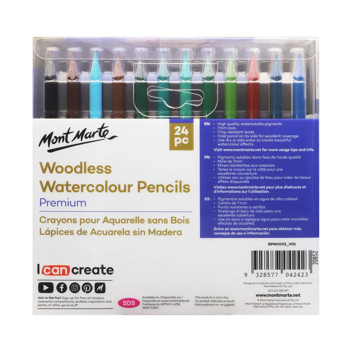 Mont Marte Woodless Watercolour Pencils 24pce