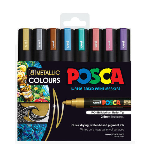 Posca 5M Medium Metallic Colours Pack of 8