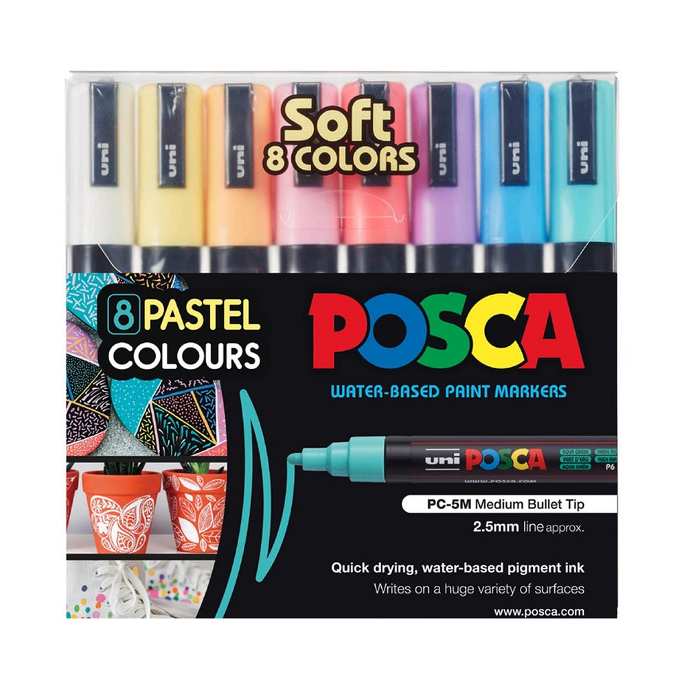 Posca 5M Medium Pastel Colours Pack of 8