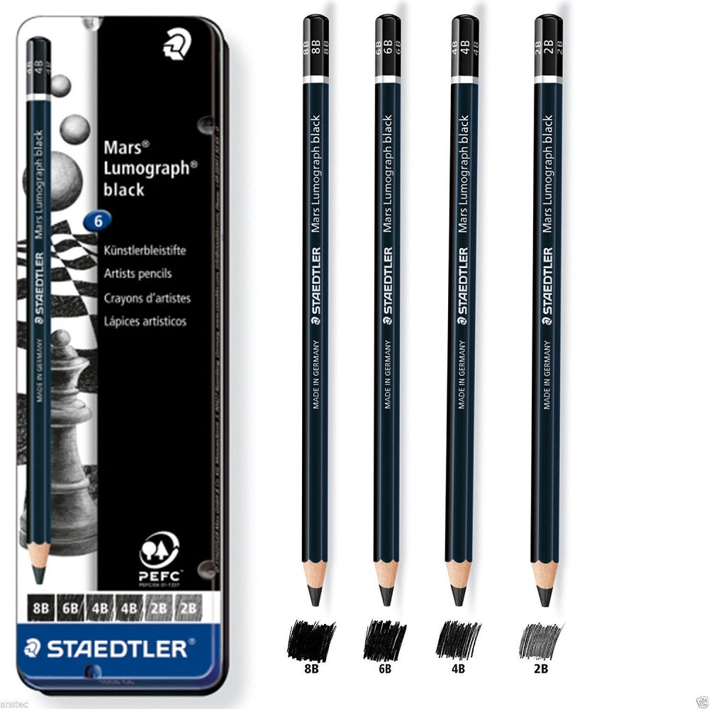 Staedtler Pencil Mars Lumograph Black Tin of 6